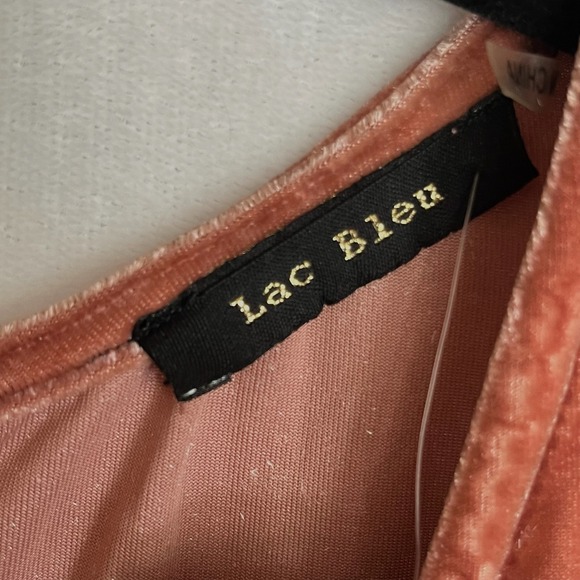 NEW Lac Bleu Velvet Long Sleeve Dress Stretch Pink Rose Party Cocktail Velour M - Picture 3 of 7